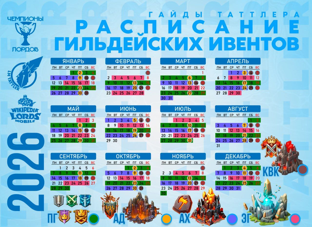 Розклад гільдійних івентів Lords Mobile на 2026 рік